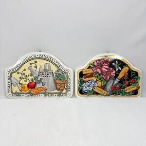 Set of Two Vintage Ceramic Garden Themed Wall Hooks